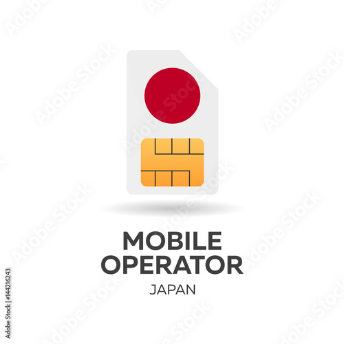 Japan mobile operator. SIM card with flag. Vector illustration.