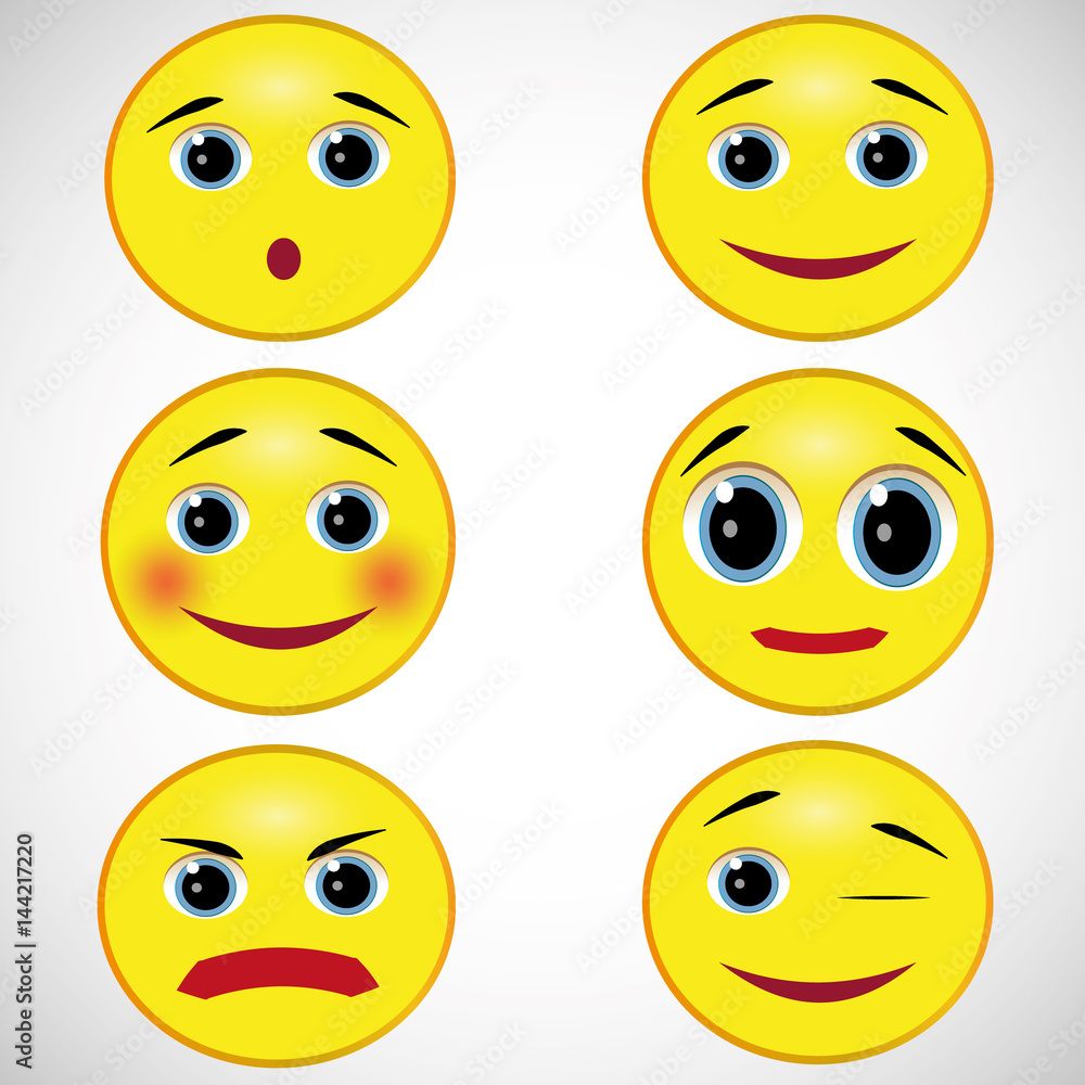 Set of emoticons. Round yellow smileys. Different faces and facial expressions. Set of emoticons. Round yellow smileys. Different faces and facial expressions.