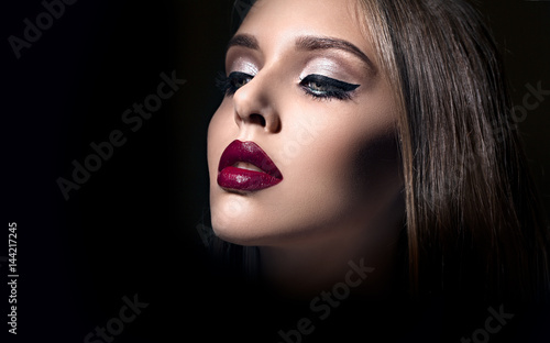 Wallpaper Mural woman's beauty red lips and professional hollywood make up close up beauty portrait Torontodigital.ca