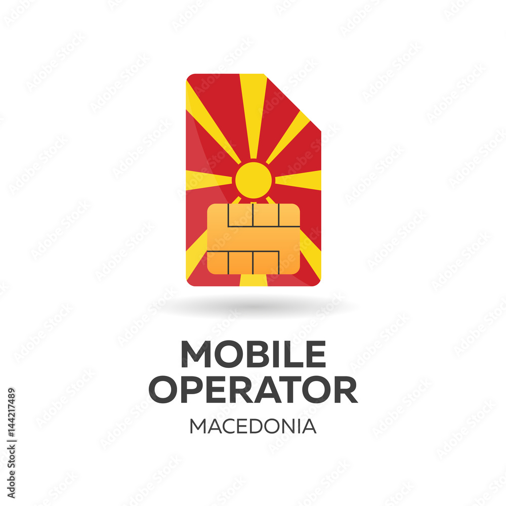 Macedonia mobile operator. SIM card with flag. Vector illustration.