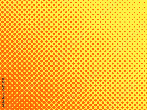 Gradient halftone dots background. Pop art template  texture. Yellow and orange. Vector illustration
