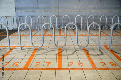 Bike parking lot in a basement.