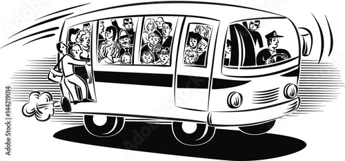 Bus overloaded with passengers traveling.