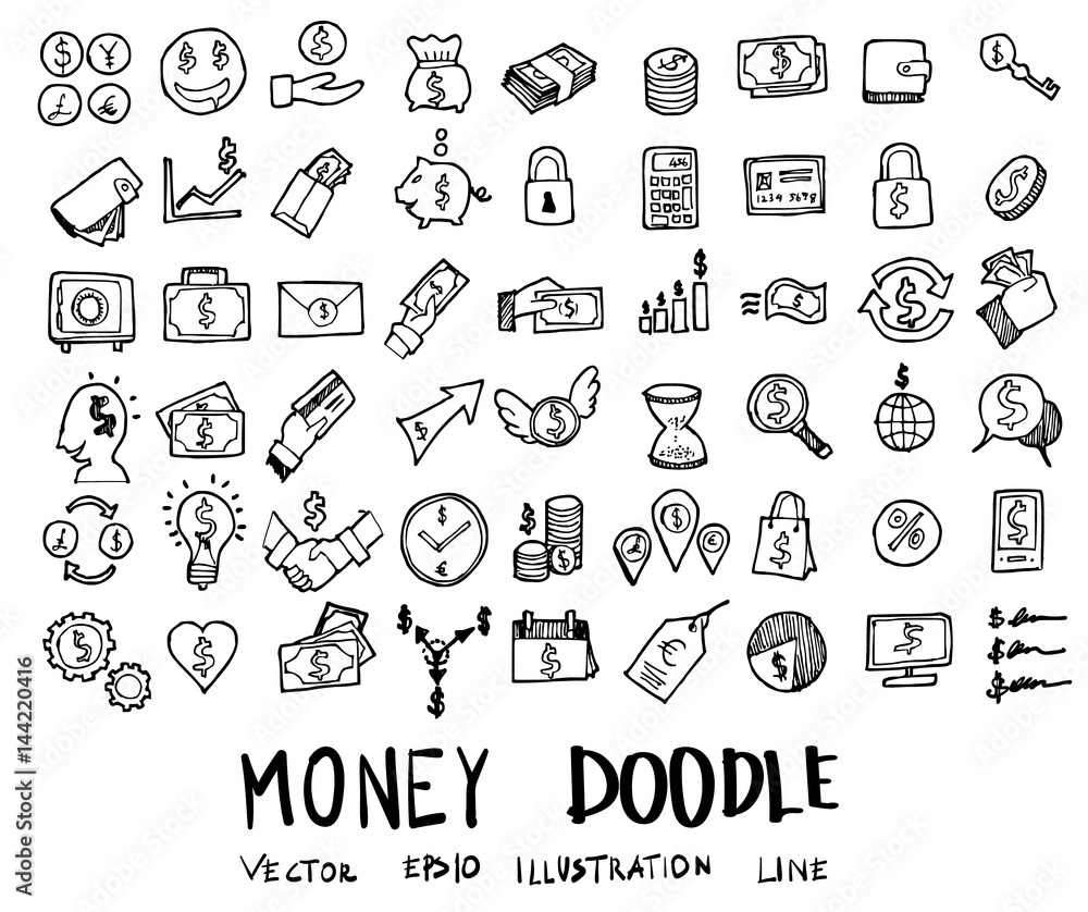 Money doodles sketch vector ink eps10