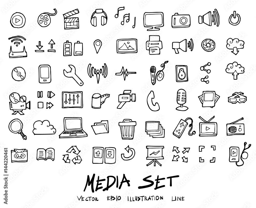 Doodle vector media icons set illustration drawing eps10 Doodle vector media icons set illustration drawing eps10
