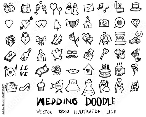 Wedding doodles sketch vector icon ink eps10