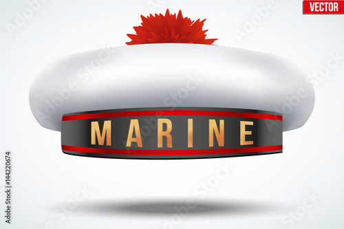 Sailor beret with pom-pom. Nautical cap and marines hat. Vector Illustration isolated on background.