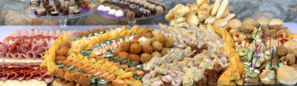 catering banquet table, Buffet with snacks at the outdoor event