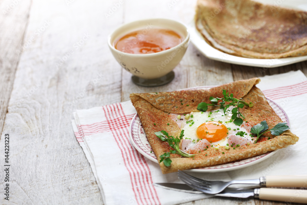 galette sarrasin, buckwheat crepe, french brittany cuisine galette sarrasin, buckwheat crepe, french brittany cuisine