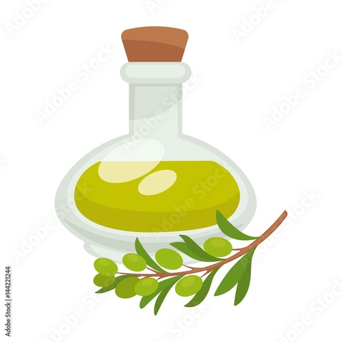 Olive oil in bottle. Vector flat isolated icon