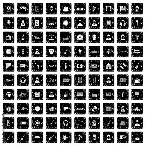 100 music icons set, grunge style