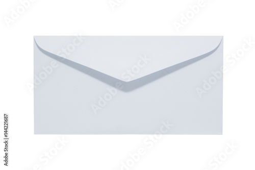 White envelope isolated on white background. Clipping path included.