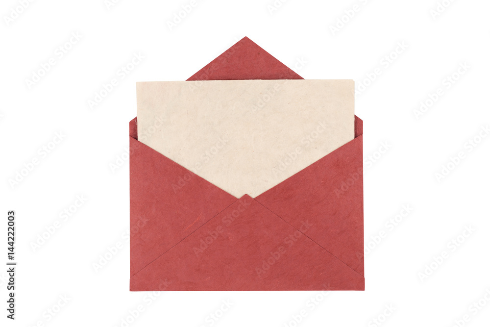 Red envelope made from natural fiber paper isolated on white background. Clipping path included. Red envelope made from natural fiber paper isolated on white background. Clipping path included.