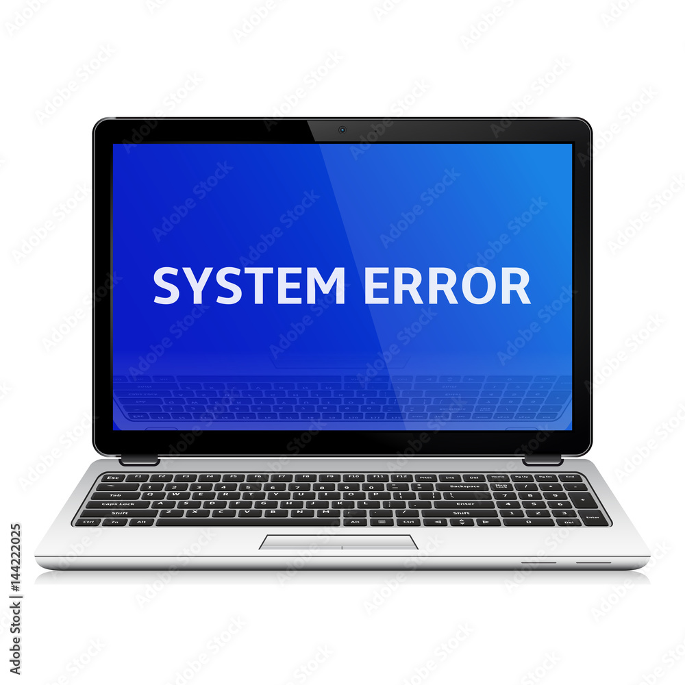 Modern laptop with system error message on blue screen. Vector illustration. Modern laptop with system error message on blue screen. Vector illustration.