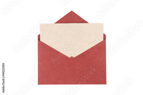 Red envelope made from natural fiber paper isolated on white background. Clipping path included. © Kittichai