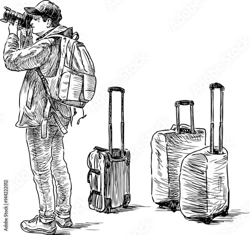 sketch of a photographer traveler