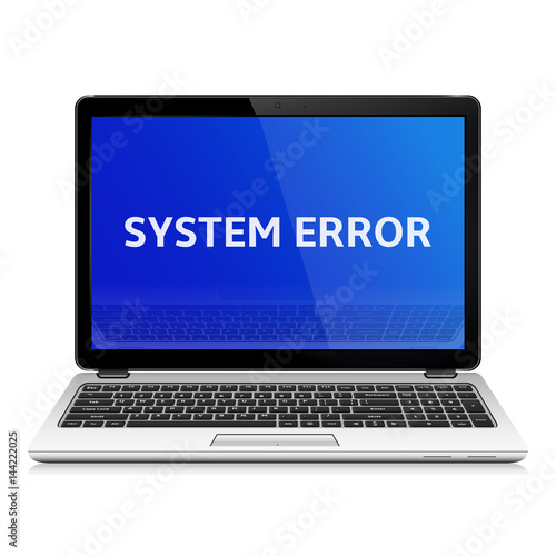 Modern laptop with system error message on blue screen. Vector illustration.
