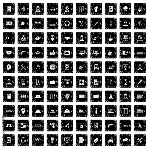 100 support icons set, grunge style