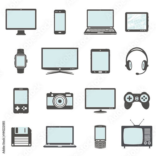 Modern digital devices and electronic gadgets icons