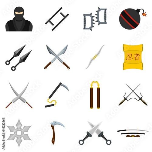Ninja tools icons set in flat style