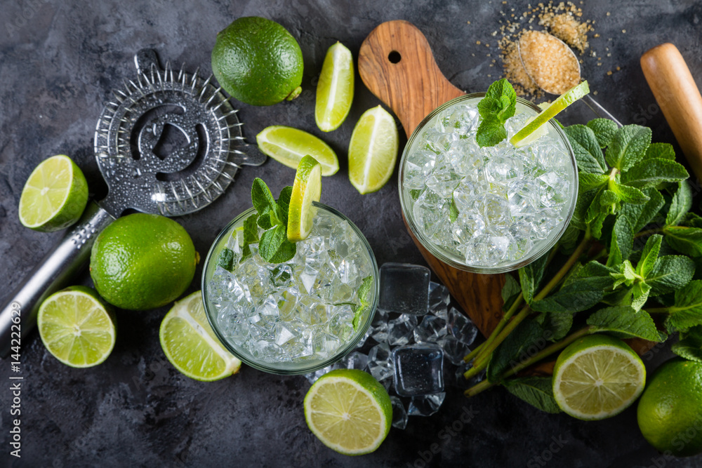 Mojito cocktail and ingredients Mojito cocktail and ingredients
