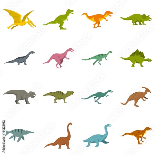 Dinosaur icons set in flat style