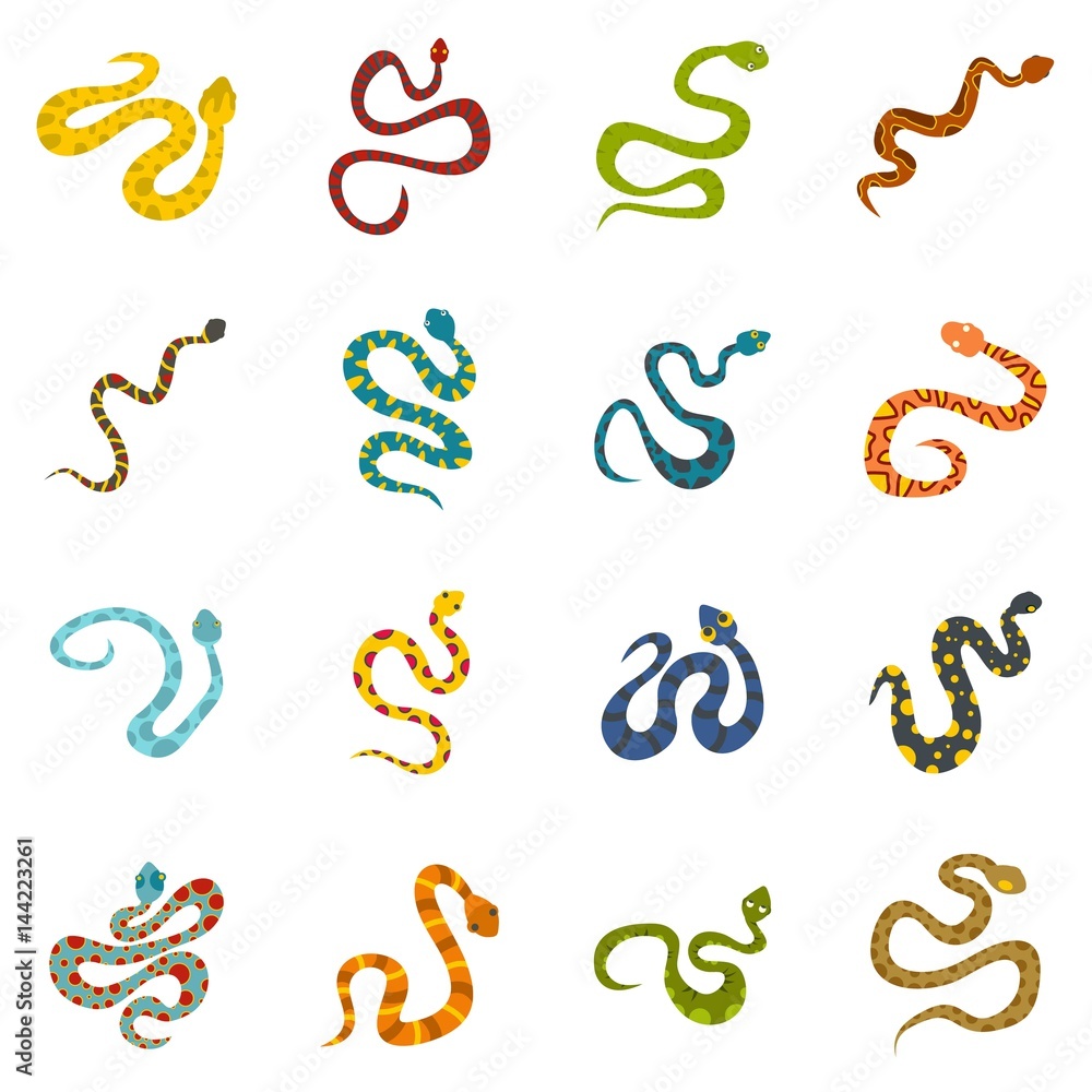 Snake icons set in flat style Snake icons set in flat style