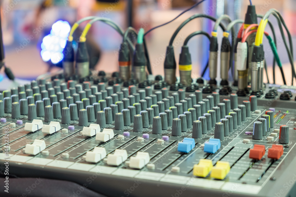 Fototapeta premium Sound music mixer control panel, Audio Mixing Board