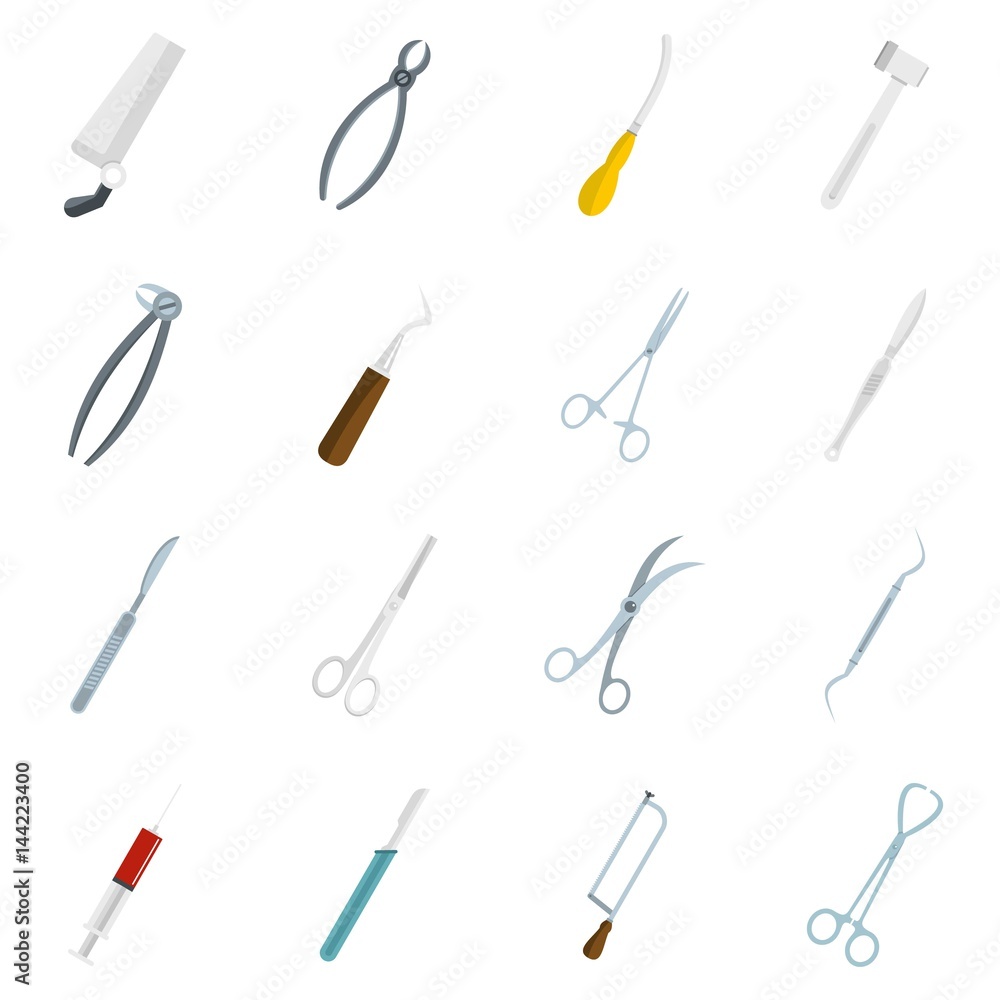 Surgeons tools icons set in flat style Surgeons tools icons set in flat style