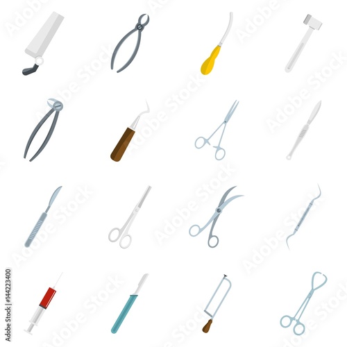 Surgeons tools icons set in flat style