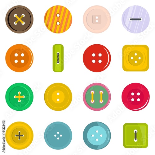 Clothes button icons set in flat style