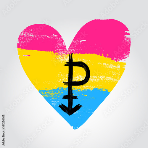 Pansexual pride flag in a form of heart with P symbol photo