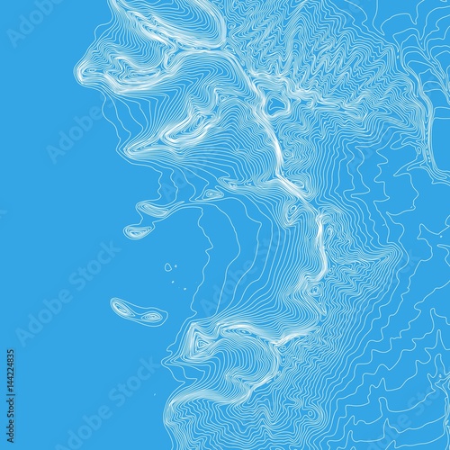 Vector abstract earth relief map. Generated conceptual elevation map. Isolines of landscape surface elevation. Geographic map conceptual design. Elegant background for presentations.