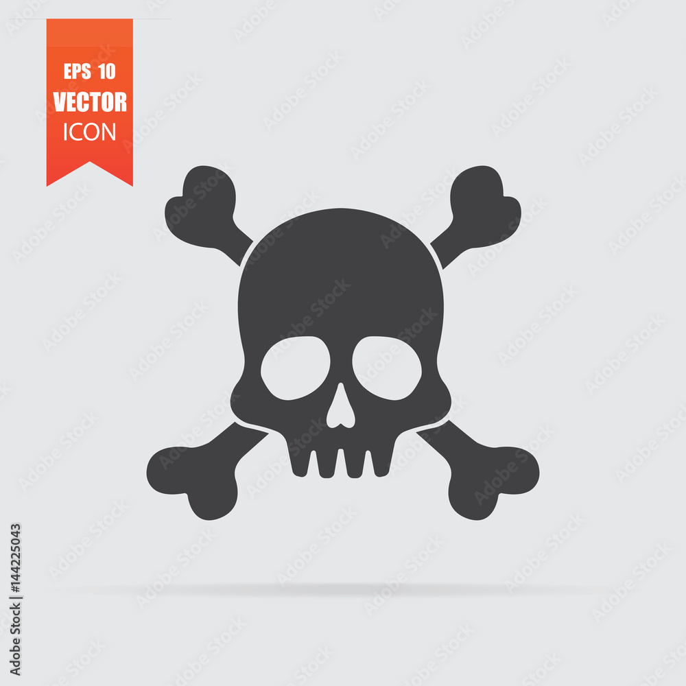 Skull icon in flat style isolated on grey background. Skull icon in flat style isolated on grey background.