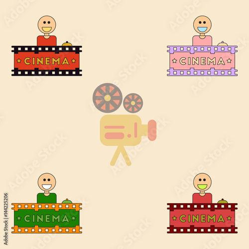 Cinema Ticket Office Vector illustration Collection in flat style Seller sells tickets to cinema