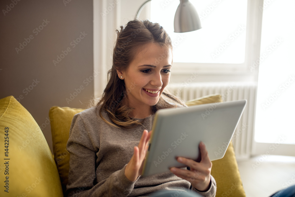 Looking at digital tablet Looking at digital tablet