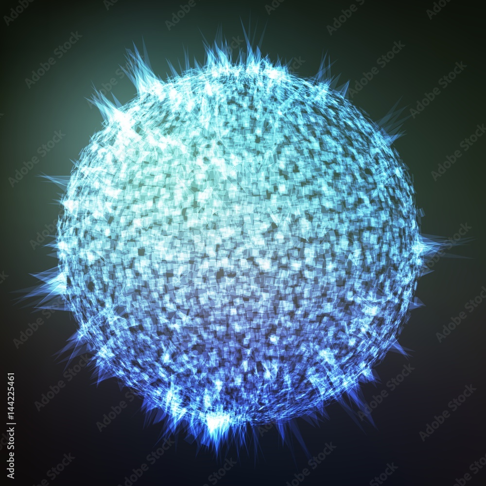 Abstract vector polygonal cyber sphere. Triangle spherical mesh background. Futuristic 3D illuminated distorted sphere of glowing particles and polygons. Digital splash. UI or HUD element. Abstract vector polygonal cyber sphere. Triangle spherical mesh background. Futuristic 3D illuminated distorted sphere of glowing particles and polygons. Digital splash. UI or HUD element.