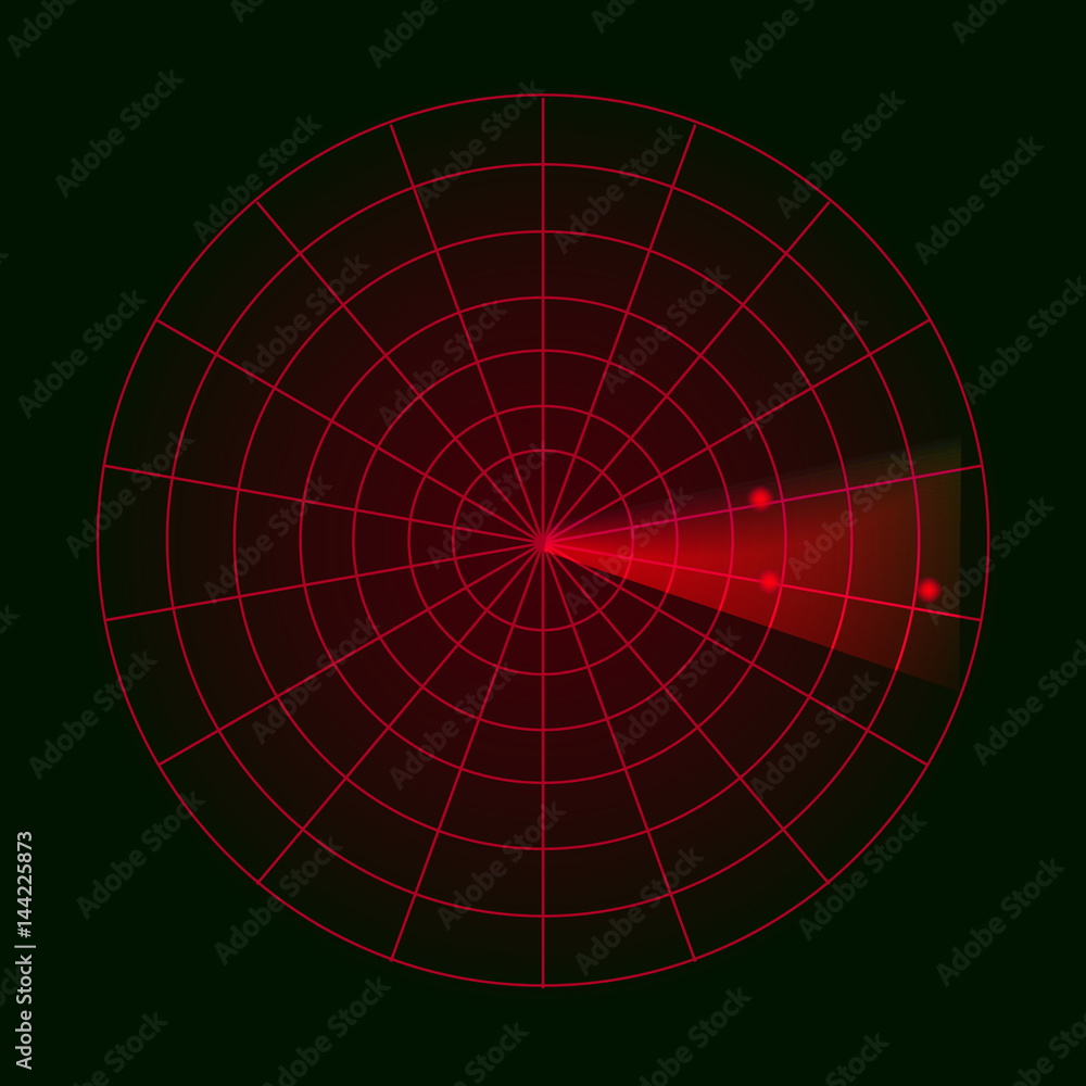 Digital radar with the aims on monitor. Isolated on black background. Vector illustration Digital radar with the aims on monitor. Isolated on black background. Vector illustration