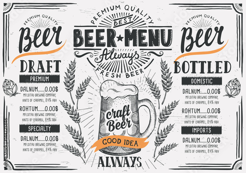 Beer menu restaurant, drink template.