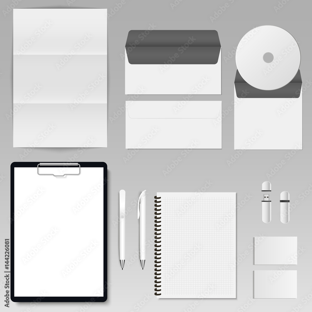 Vector realistic branding mock up isolated on white background.
Vector realistic branding mock up isolated on white background.