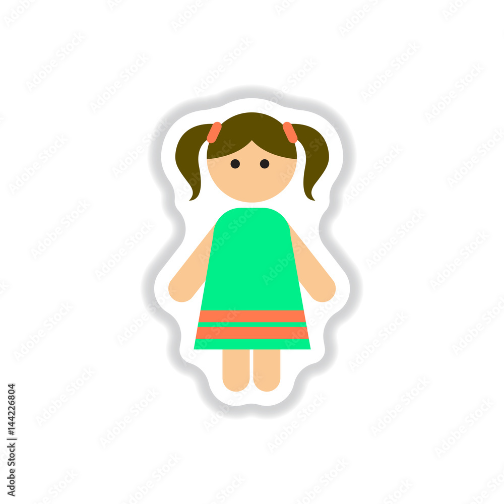 Vector illustration in paper sticker style little girl Vector illustration in paper sticker style little girl