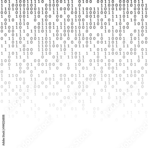 Binary code green and dark background with fireworks, digits on screen. Algorithm binary, data code, decryption and encoding, row matrix, vector illustration.