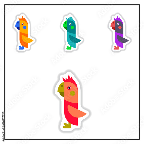 Collection of Vector illustration in paper sticker style parrot Cockatoo