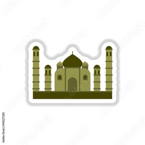 Vector illustration in paper sticker style Taj mahal temple