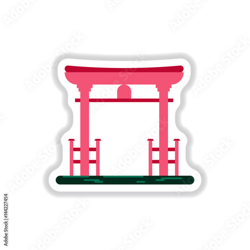 Vector illustration in paper sticker style Chinese Gate