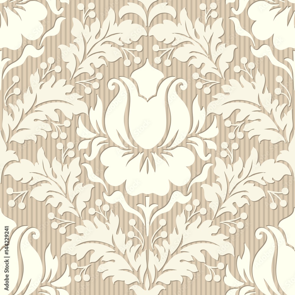 Fototapeta premium Vector damask seamless pattern element. Classical luxury old fashioned damask ornament, royal victorian seamless texture for wallpapers, textile, wrapping. Exquisite floral baroque template.