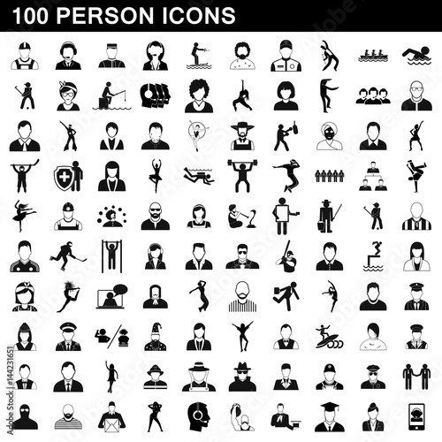 100 person icons set, simple style