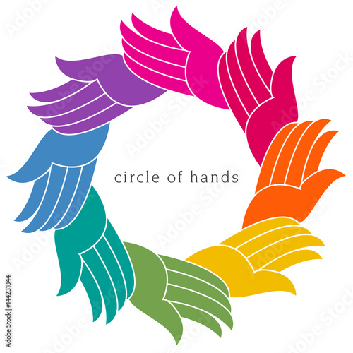 A colorful diverse circle of hands with space for your text   