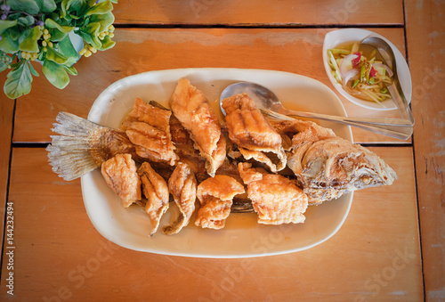 thai food of fried sea bass