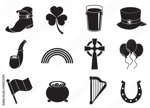 Symbols of Ireland vector icon set.